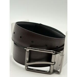 Original Penguin Mens Belt Sz‎ 30 Reversible Black Brown Gunmetal Buckle
